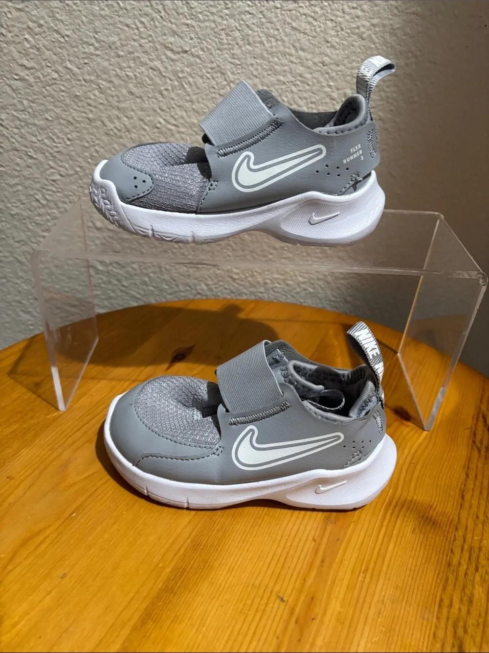 Nike Kids Grey Slip-On Sneakers with Hook-and-Loop Strap 6C